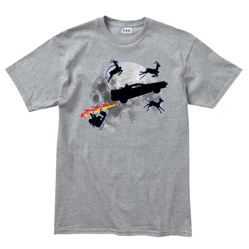 Time Traveling Car Christmas Shirt, Funny Santa Sleigh Crash Tee, Retro 80s Sci-Fi T-shirt, Time Machine Reindeer Chaos Gift Idea