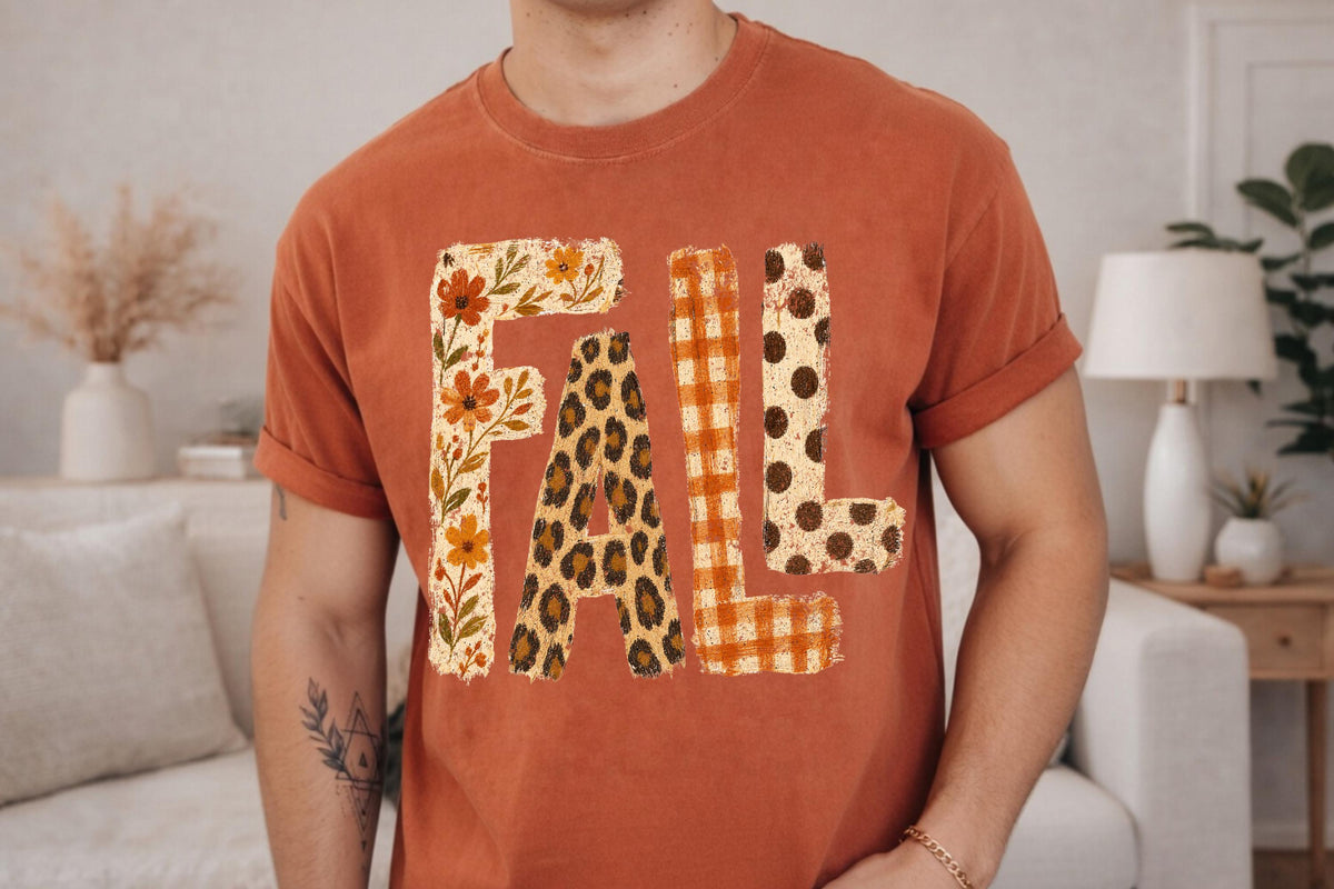 Comfort Colors® Fall Patch Halloween Style Graphic Tee, Autumn Floral Leopard Print Shirt