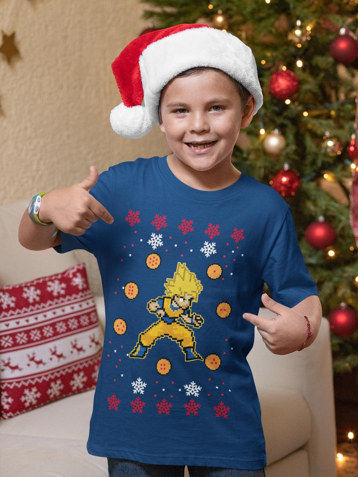 Comfort Colors® Super Saiyan Christmas Shirt, Anime Holiday Tee, Pixel Art Christmas Graphic, Dragon Ball Inspired Gift