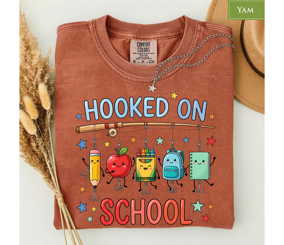 Comfort Colors® Hooked on School Fishing Teacher Shirt, Classroom Student Gift, First Day Back Tee