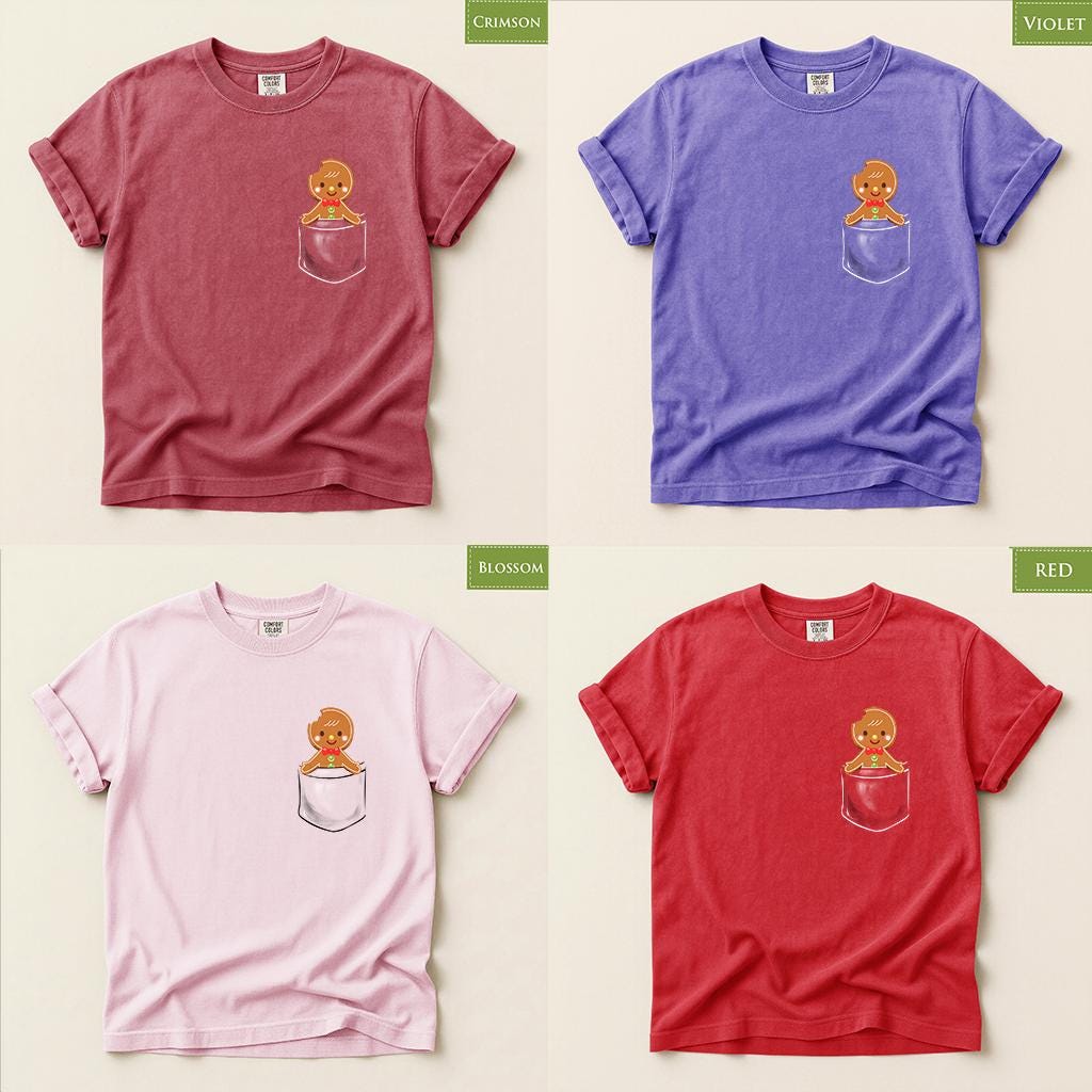 Comfort Colors® Gingerbread Pocket Christmas Shirt, Cute Holiday Tee, Gingerbread Man Graphic, Festive Winter Gift