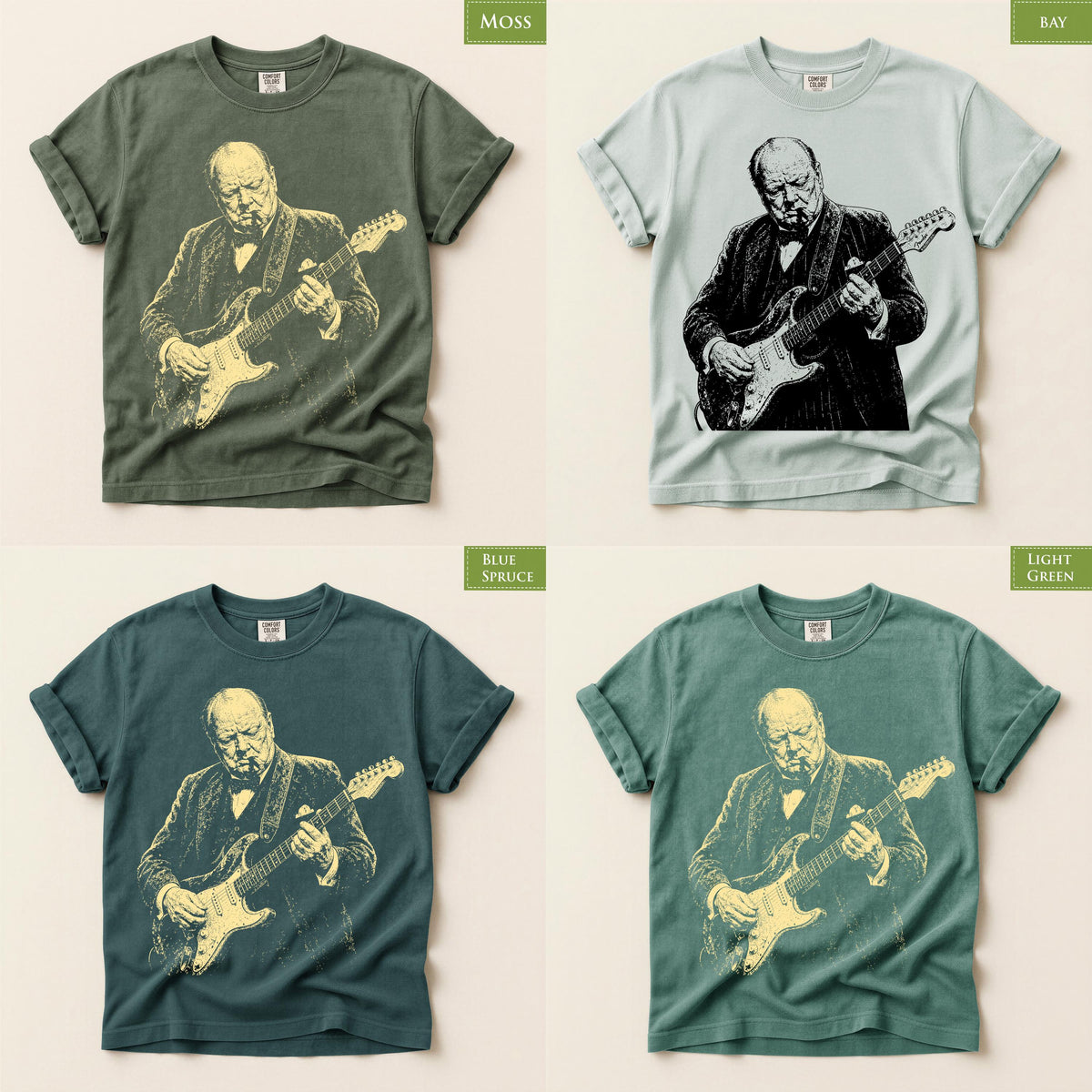 Winston Churchill Playing Guitar Shirt, Comfort Colors® Retro Political Humor Tee
