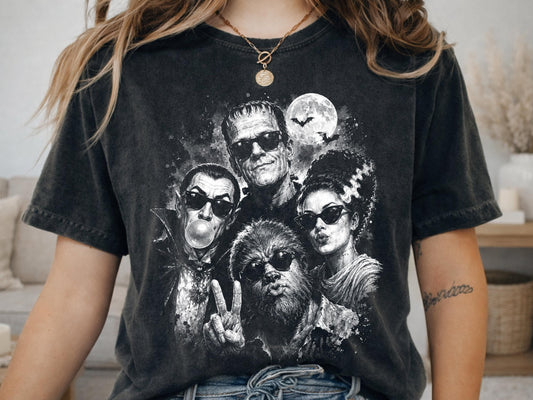 Comfort Colors® Frankenstein Bride Dracula Werewolf Mummy Graphic Tee, Classic Halloween Monsters Shirt, Vintage Apparel Gift