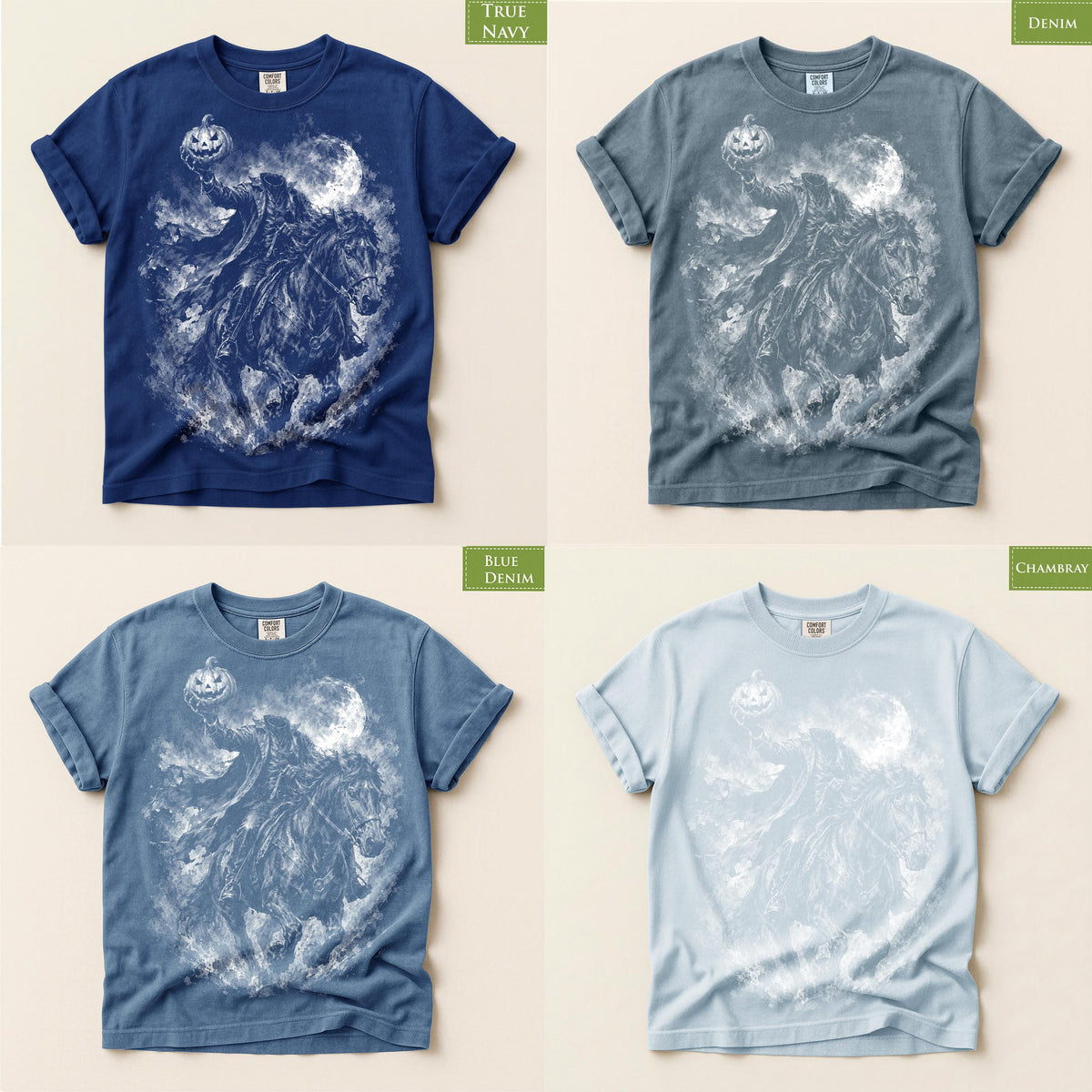 Comfort Colors® Headless Horseman Pumpkin Graphic Tee, Haunted Halloween Shirt, Spooky Gothic Apparel Gift
