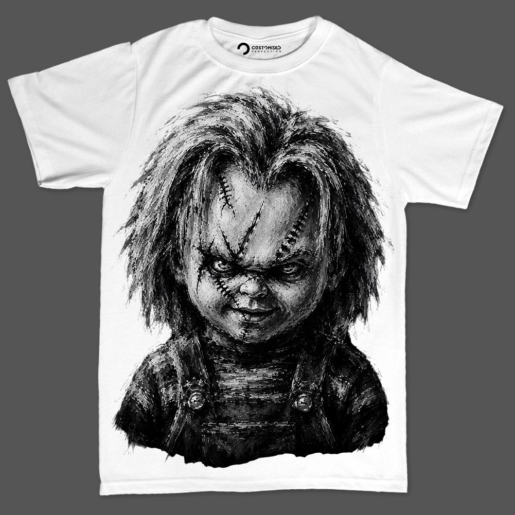Killer Doll Portrait Shirt, Scarred Doll Face T-Shirt, Chalk Art Horror Hoodie, Creepy Doll Sweatshirt, Halloween Tee Gift