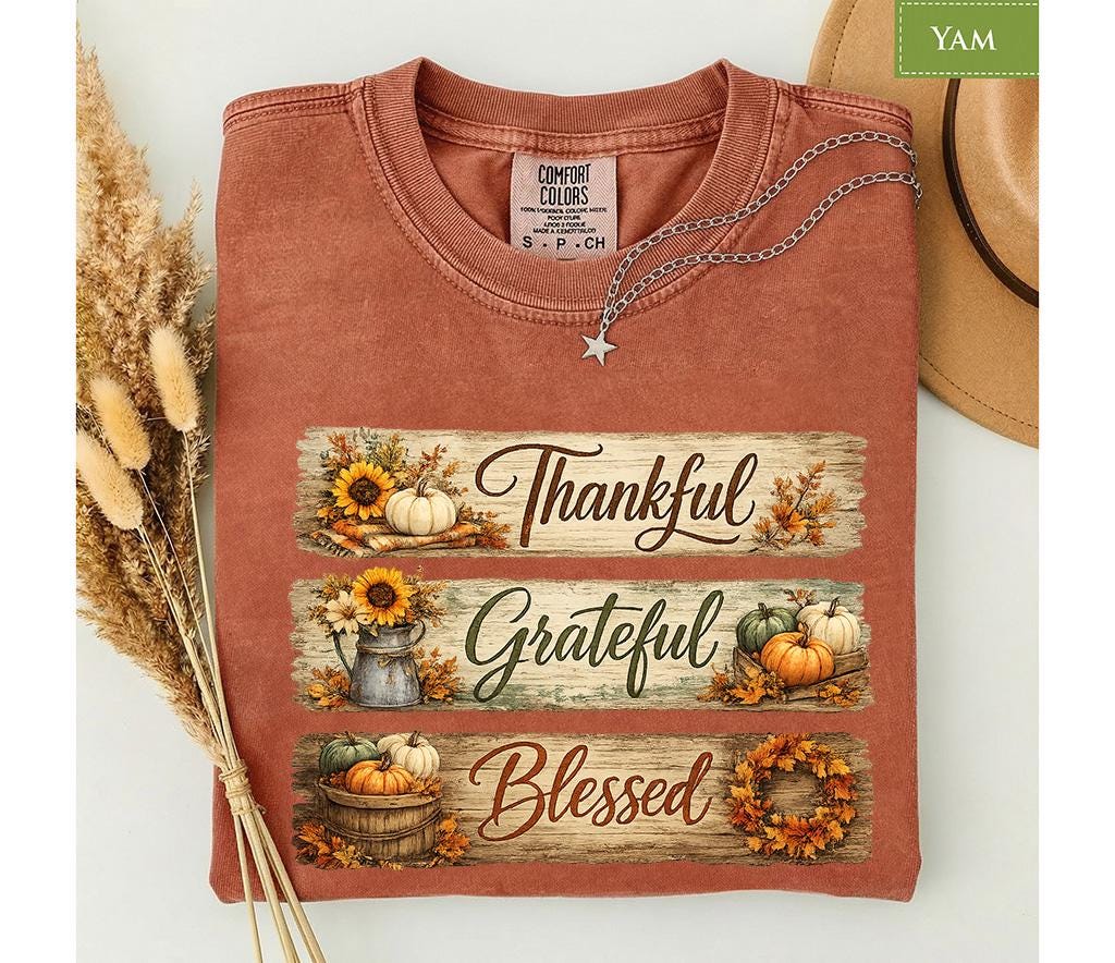 Comfort Colors® Grateful Blessed Shirt, Thanksgiving Fall Tee, Rustic Pumpkin Harvest Graphic