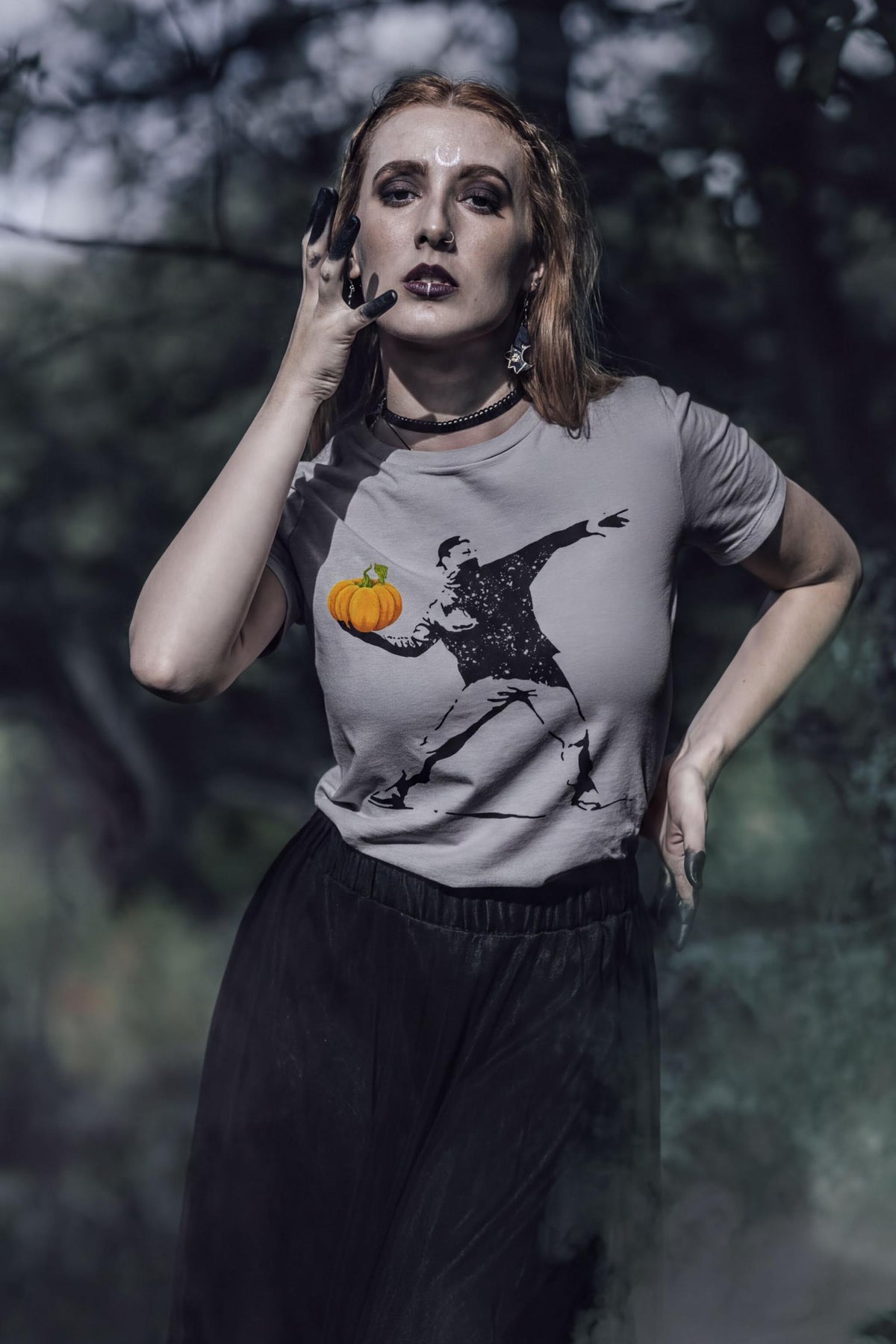 Comfort Colors® Halloween Banksy Art Shirt, Flower Thrower Pumpkin Tshirt, Trick Or Treat Costume Top