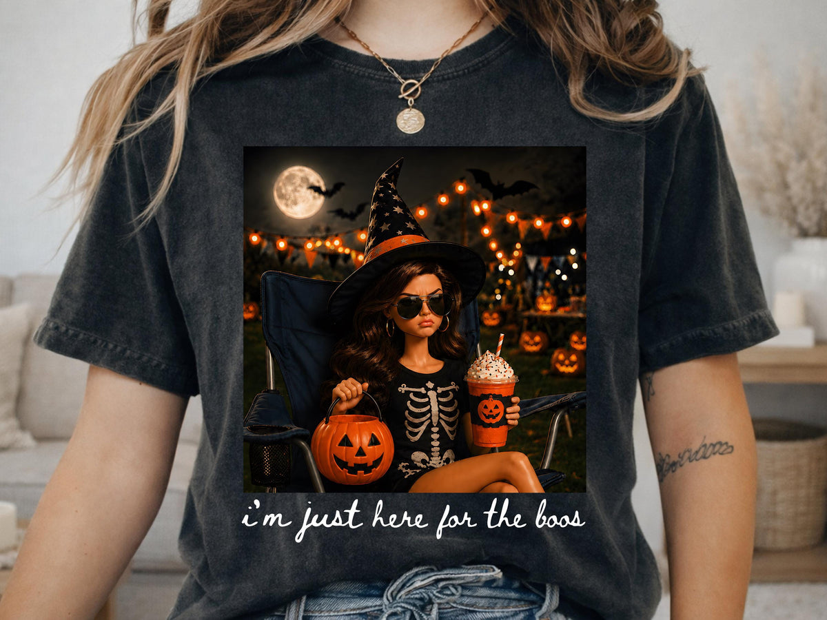 Im Just Here For The Boos Shirt, Witch Hat Halloween T-Shirt, Skeleton Costume Hoodie, Pumpkin Patch Fall Sweatshirt, Halloween Tee Gift
