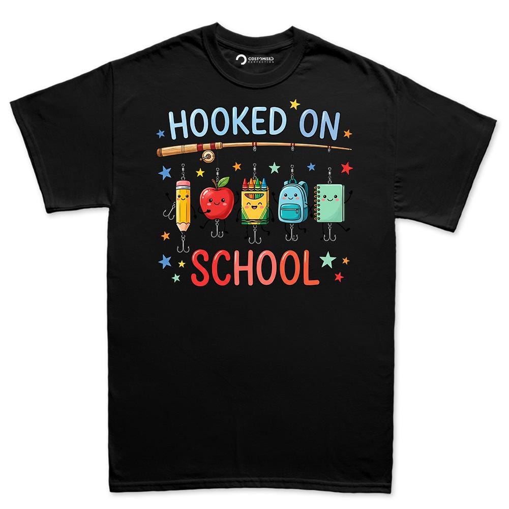 Hooked on School Fishing Teacher Shirt, Classroom Student Gift, First Day Back Tee