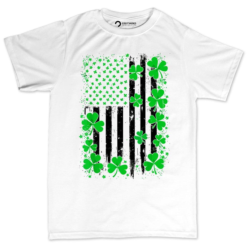 St. Patricks Day Shirt, Irish American Flag Shamrocks Tee, Leprochon Ireland Top