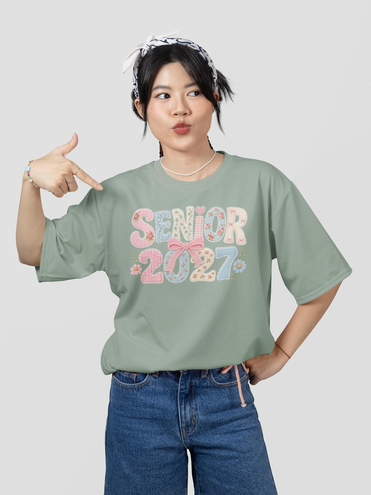 Comfort Colors® Senior 2027 Shirt, Coquette Patchwork Graduation Tee, Class of 2027 Bow Gift