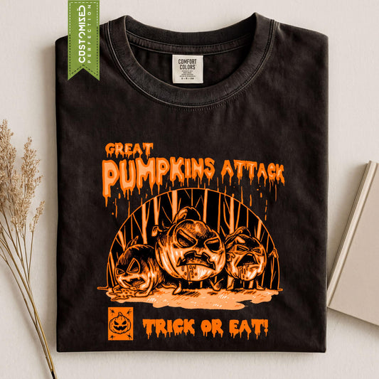 Great Pumpkin Attack Halloween Shirt, Comfort Colors® Trick Or Treat Tee, Spooky Season Top, Fall Autumn Tshirt