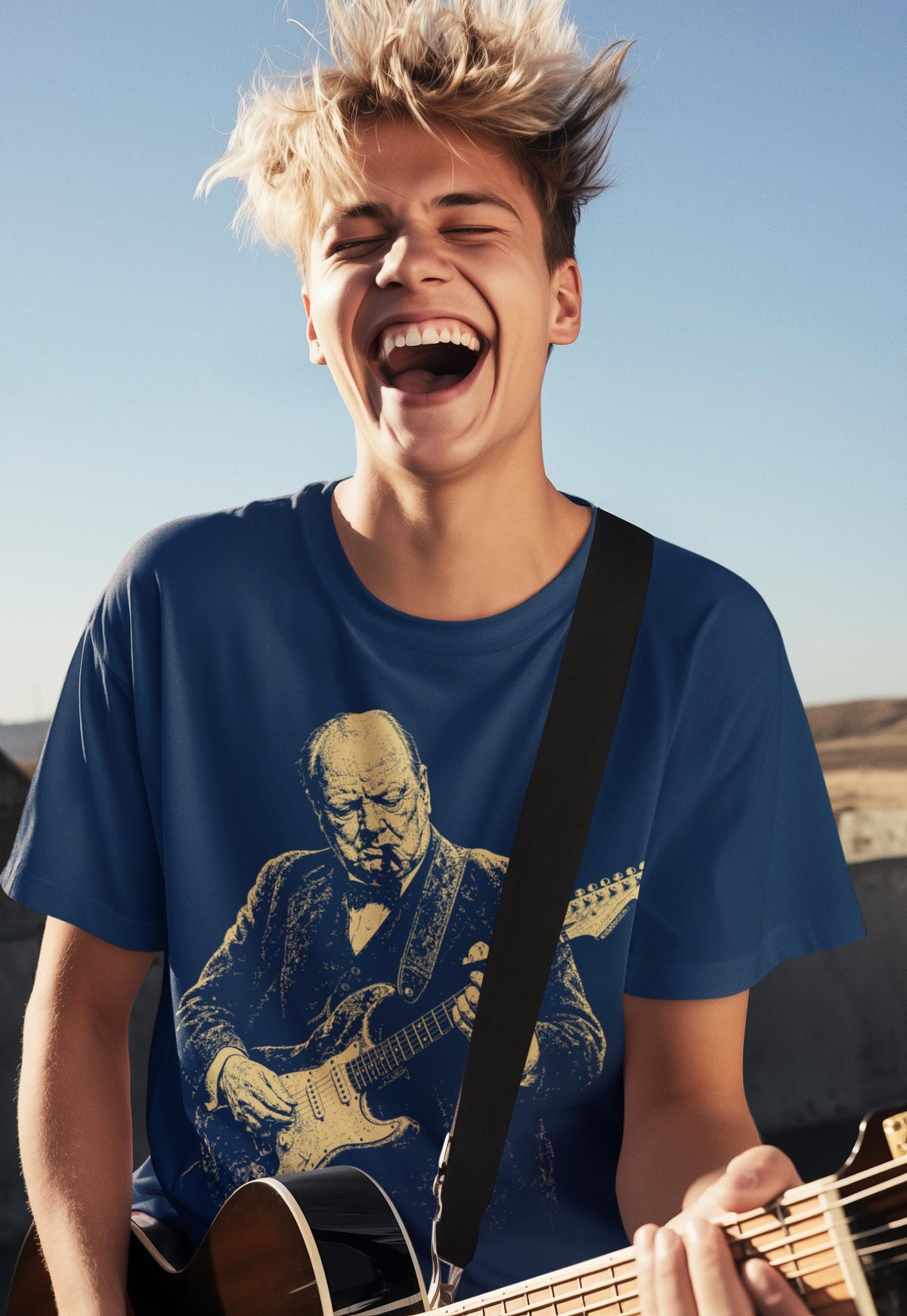 Winston Churchill Playing Guitar Shirt, Comfort Colors® Retro Political Humor Tee