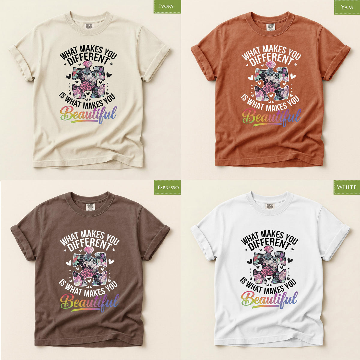 Comfort Colors® Autism Awareness Shirt, Floral Puzzle Piece Tee, Neurodiversity Teacher Gift