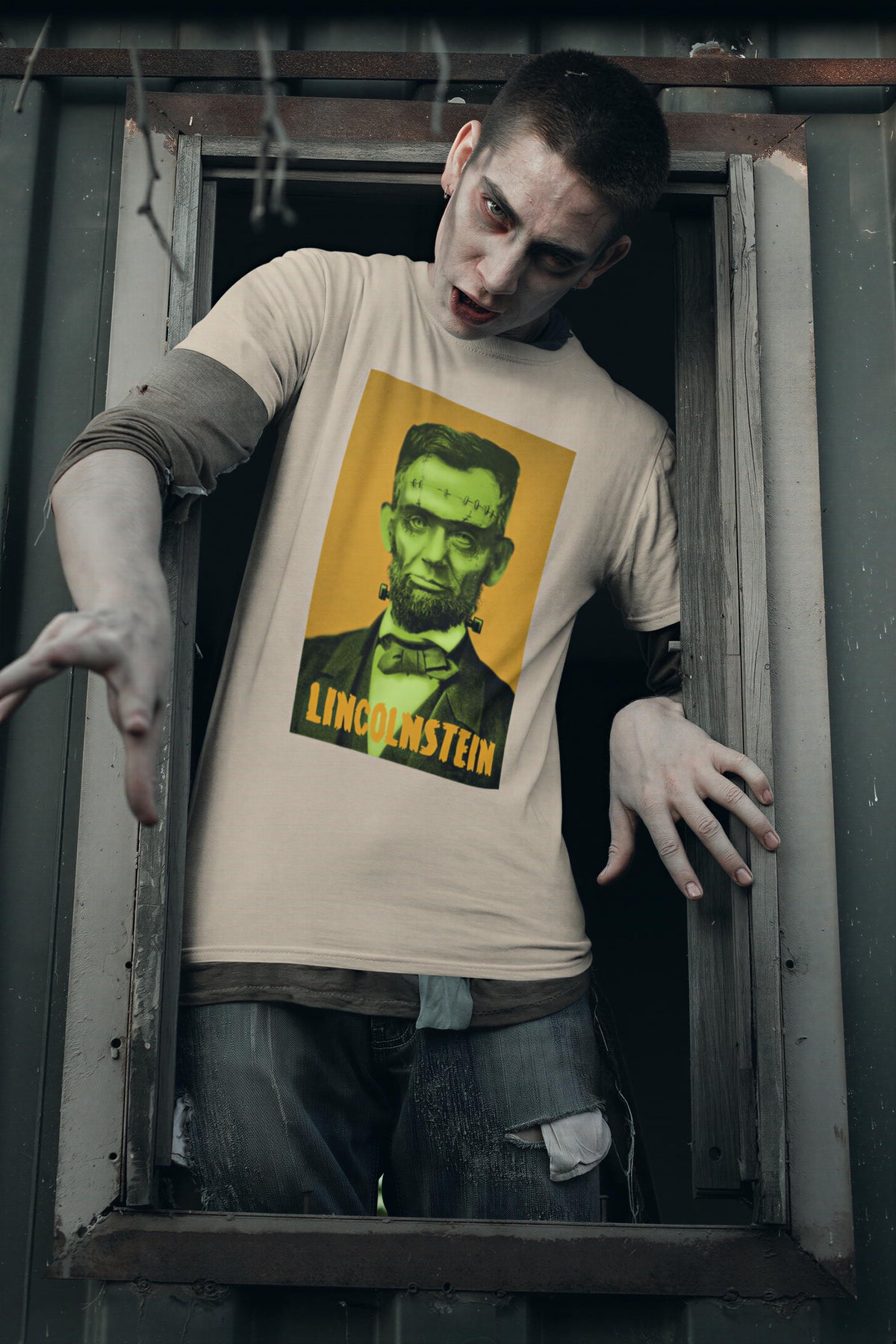 Comfort Colors® Frankenstein Halloween Graphic Tee, Scary Abraham Lincoln Top, The Monster Shirt