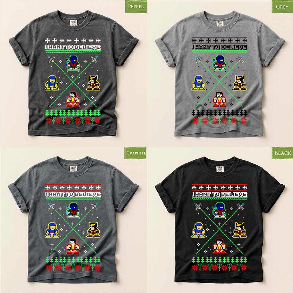 Comfort Colors® I Want to Believe Christmas Shirt, Alien Holiday Tee, Retro Pixel Art Christmas Graphic, Festive Gift