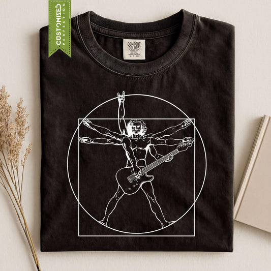 Comfort Colors® Vitruvian Guitarist Shirt, Da Vinci Guitar T-shirt, Guitar Lover Tee
