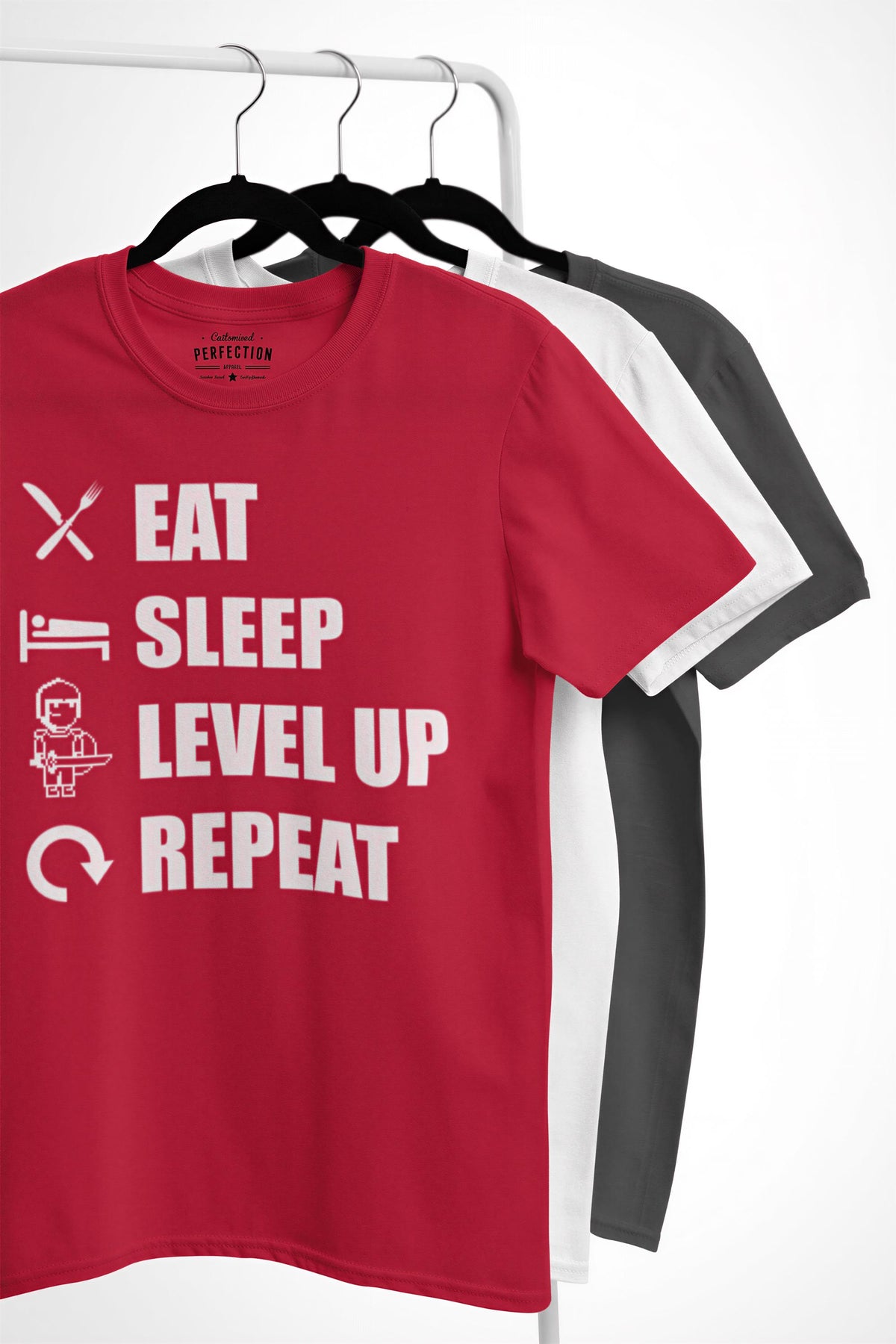 Gamer Shirt, Eat Sleep Level Up Repeat Tshirt, Funny Gaming Tee for Adult and Kids