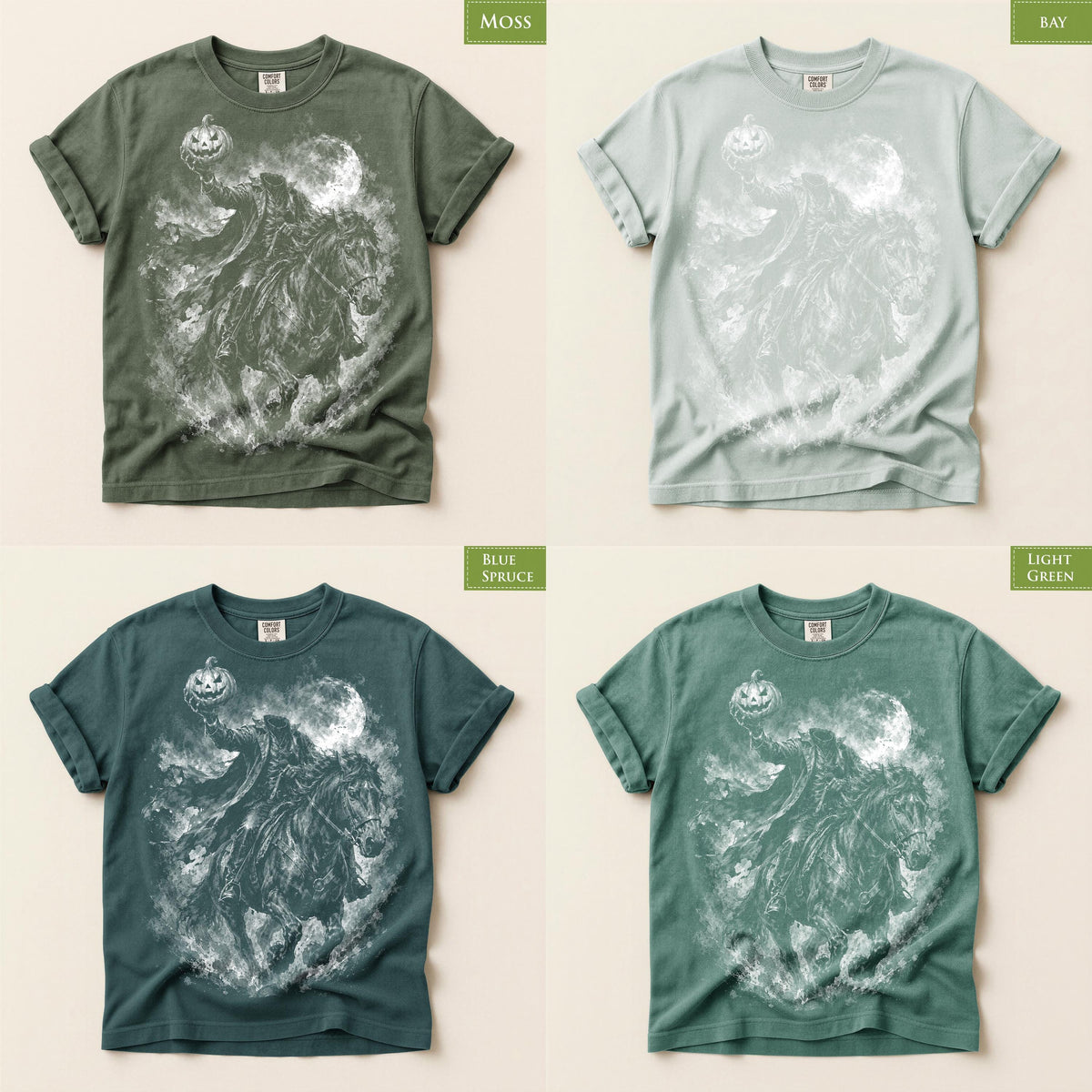 Comfort Colors® Headless Horseman Pumpkin Graphic Tee, Haunted Halloween Shirt, Spooky Gothic Apparel Gift