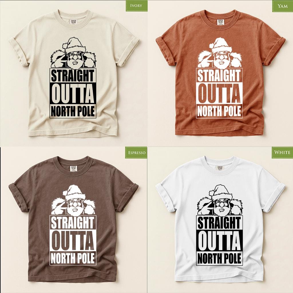 Comfort Colors® Straight Outta North Pole Shirt, Funny Santa Christmas Tee, Retro Holiday Graphic, Festive Gift
