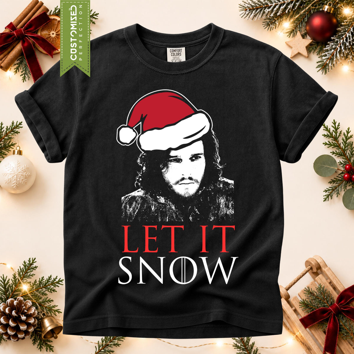 Comfort Colors® Let It Snow Shirt, Winter Fantasy Fan Tee, Santa Hat Holiday Shirt, Snowy Season Gift, Christmas Fandom Apparel