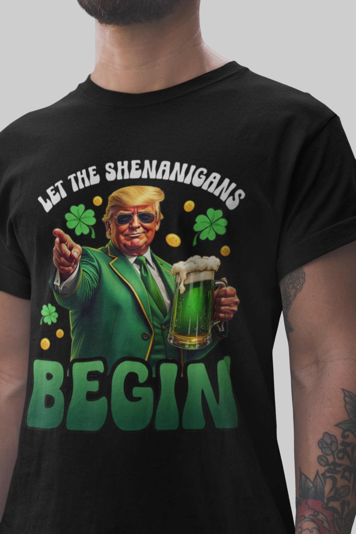 Funny Irish St Patricks Shirt, Let The Shenanigans Begin, Trump Humor T-shirt, Leprochon Tee