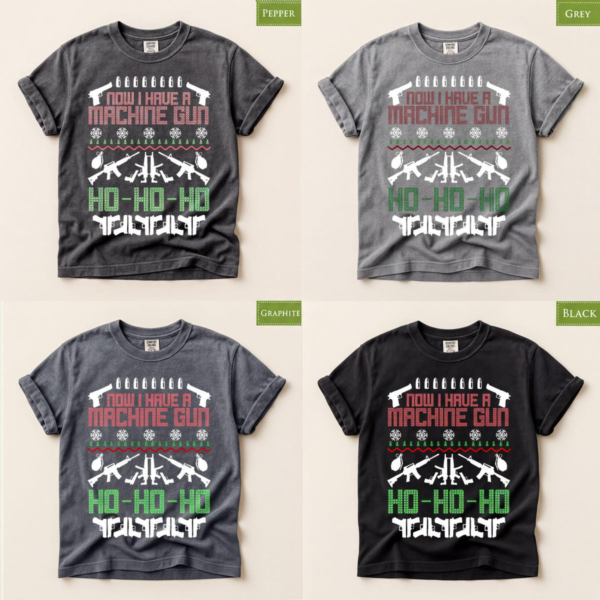 Comfort Colors® Machine Gun Christmas Shirt, Funny Gun Holiday Tee, Christmas Sweater Graphic, Hunting Gift