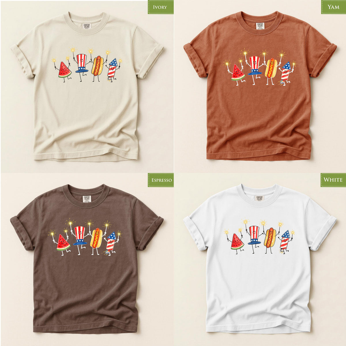 Comfort Colors® July 4th 250th Fireworks Shirt, Patriotic Cute Doodle Fourth of July TShirt, Funny Summer Tee