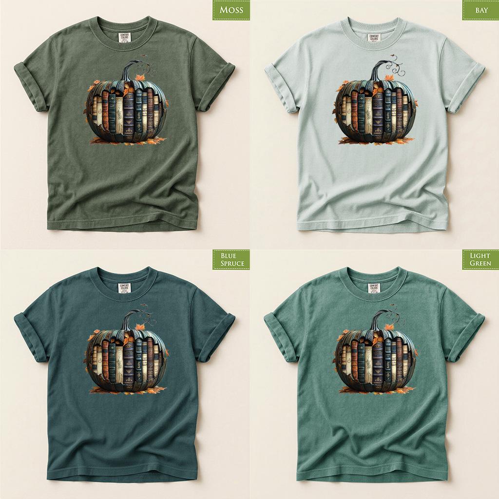 Comfort Colors® Book Pumpkin Shirt, Fall Reading Tee, Autumn Book Lover Gift, Cozy Library Shirt, Back to School