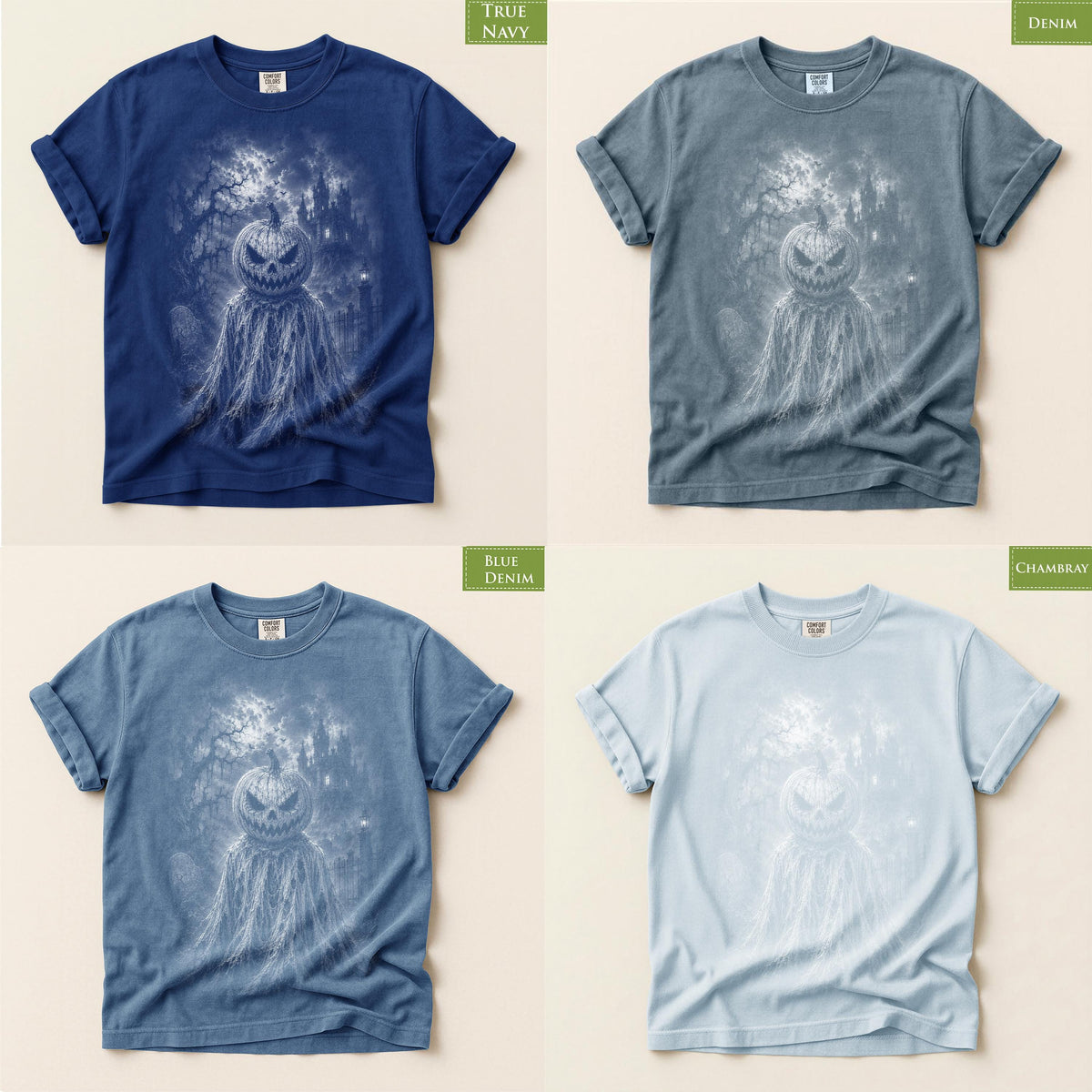 Comfort Colors® Pumpkin Scarecrow Graphic Tee, Haunted Halloween Shirt, Spooky Gothic Apparel Gift