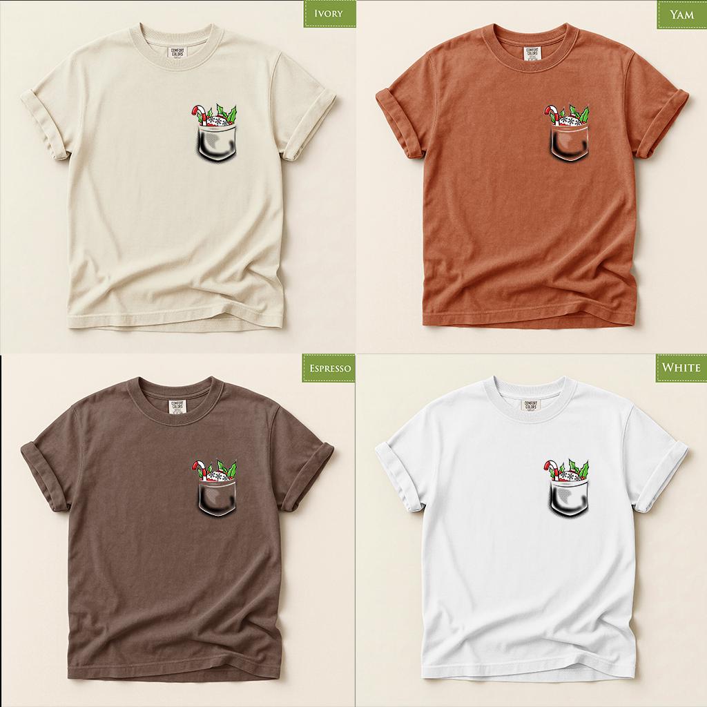 Comfort Colors® Christmas Pocket Shirt, Candy Cane Holiday Tee, Cute Festive Graphic, Christmas Gift