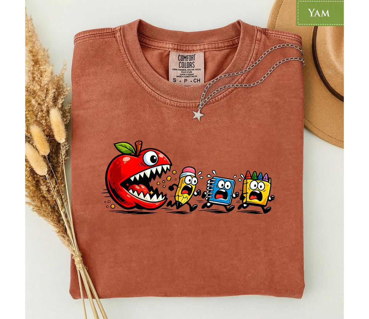 Comfort Colors® Funny Back to School T-shirt, Apple Monster Shirt, Teacher Student Classroom Graphic Tee