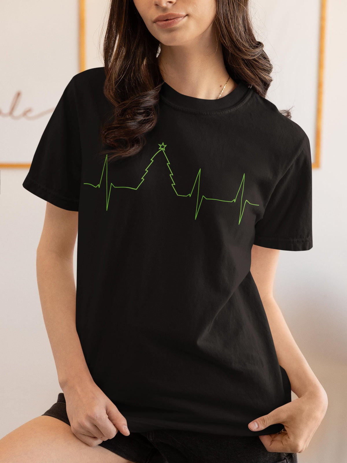 Comfort Colors® Christmas Tree Heartbeat Shirt, Holiday ECG Graphic Tee, Festive Winter Gift, Christmas Tree Shirt