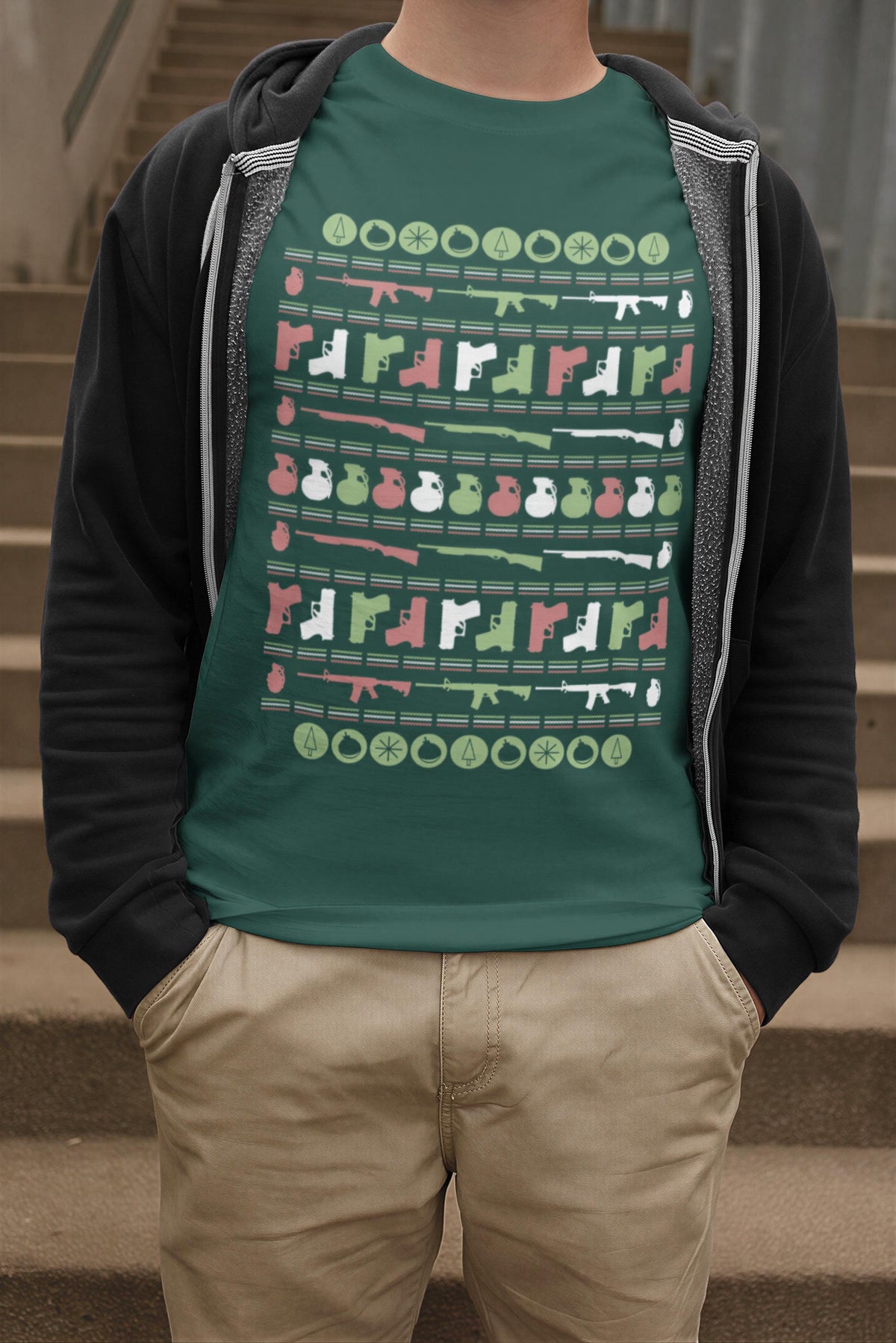 Comfort Colors® Christmas Gun Shirt, Firearm Holiday Tee, Retro Christmas Sweater Graphic, Funny Hunting Gift
