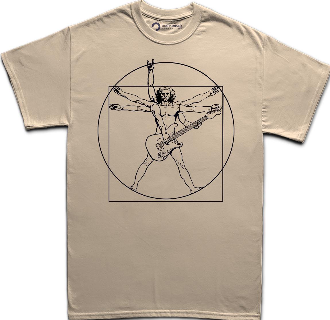 Mens Vitruvian Guitarist Guitar Funny Spoof Da Vinci T shirt Tee Top T-shirt