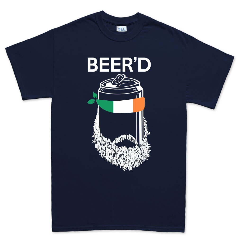 Mens Beer'D Beard Irish Beer St Patrick's Paddy's Day Ireland Shamrock T shirt Tee Top T-shirt