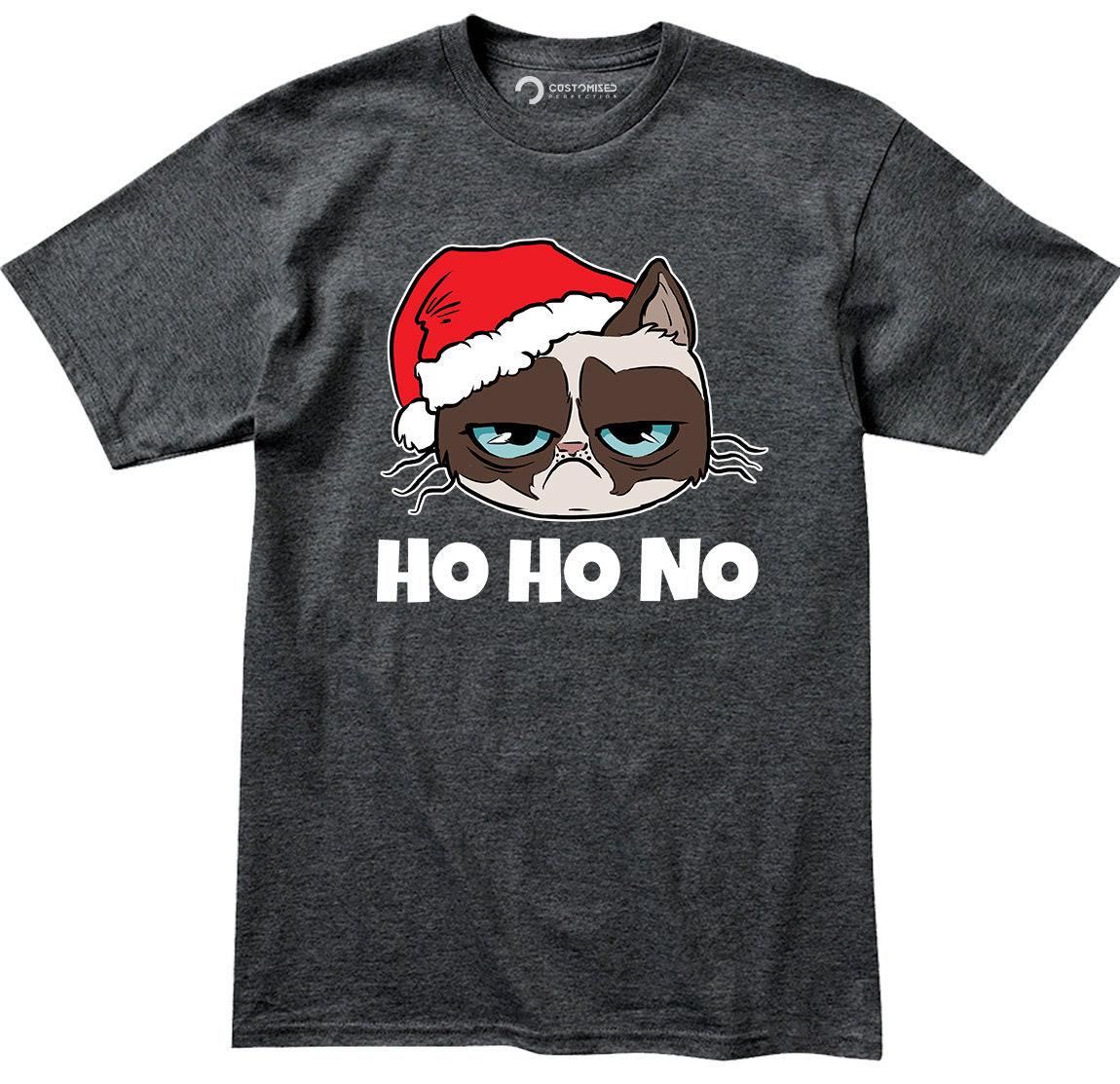 Funny Cat Lover T-Shirt, Ho Ho No Grumpy Christmas Cat Shirt, Feline Meme Tee, Sarcastic Holiday Gift Idea