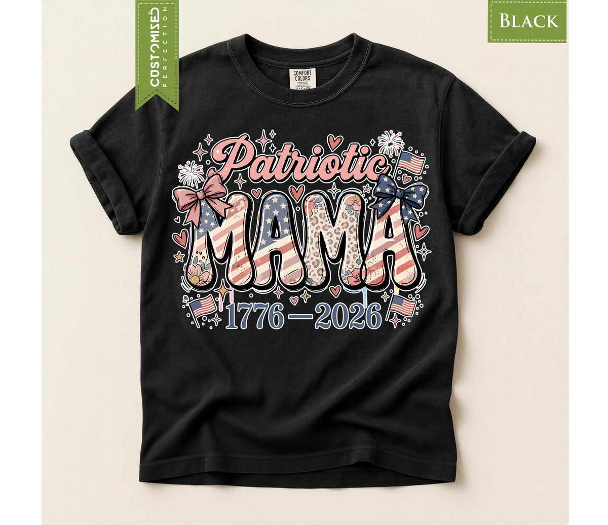 Patriotic Mama Shirt, Comfort Colors® American Flag Design, Mom July 4th Tee