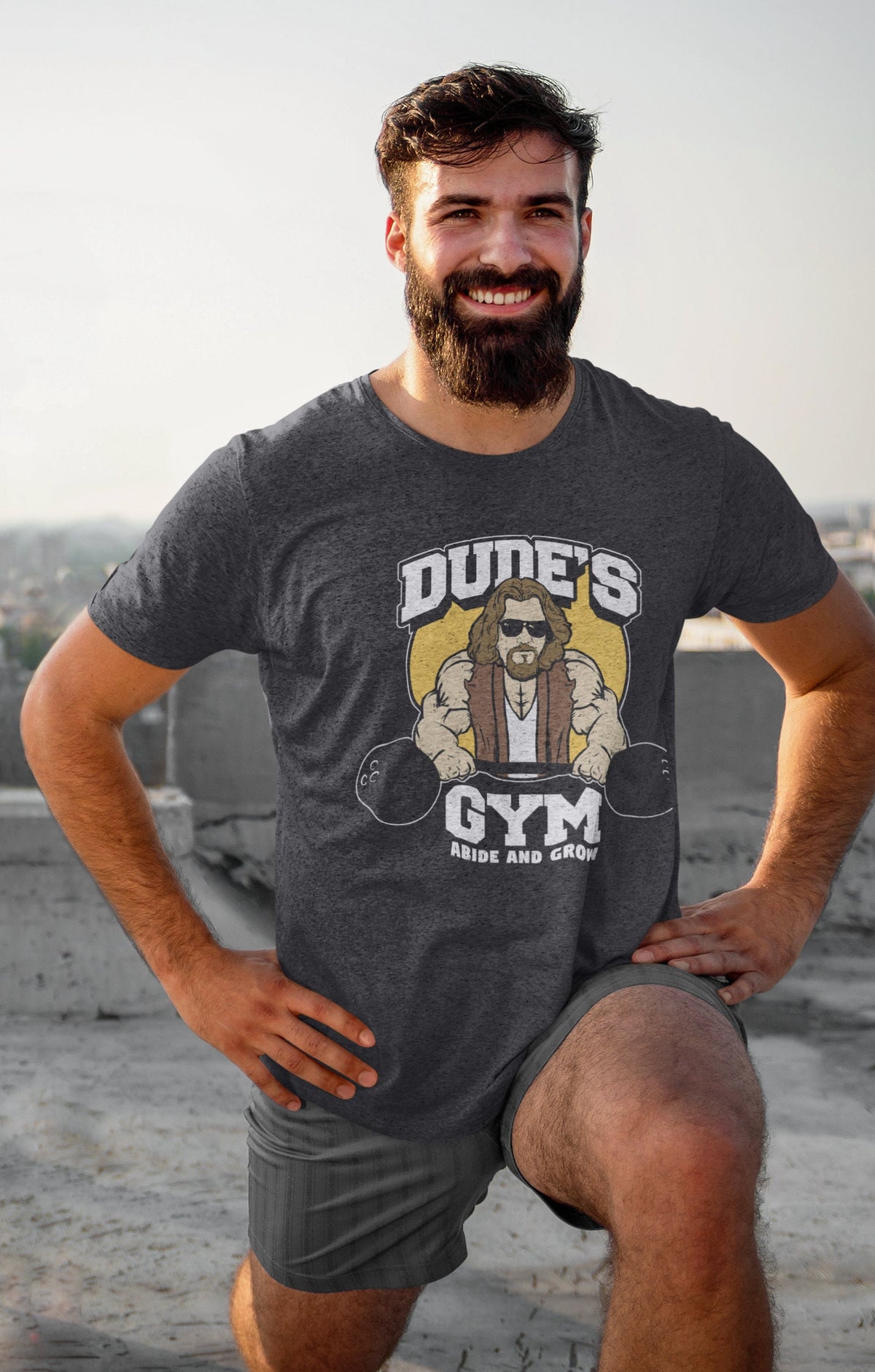 The Dude's Gym Abide & Grow Fitness Funny T Shirts for Men - Comfortable Novelty Gifts - Crazy Gym Tees - Workout Apparel