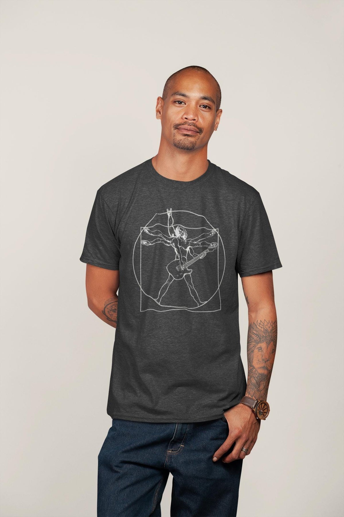 Mens Vitruvian Guitarist Guitar Funny Spoof Da Vinci T shirt Tee Top T-shirt