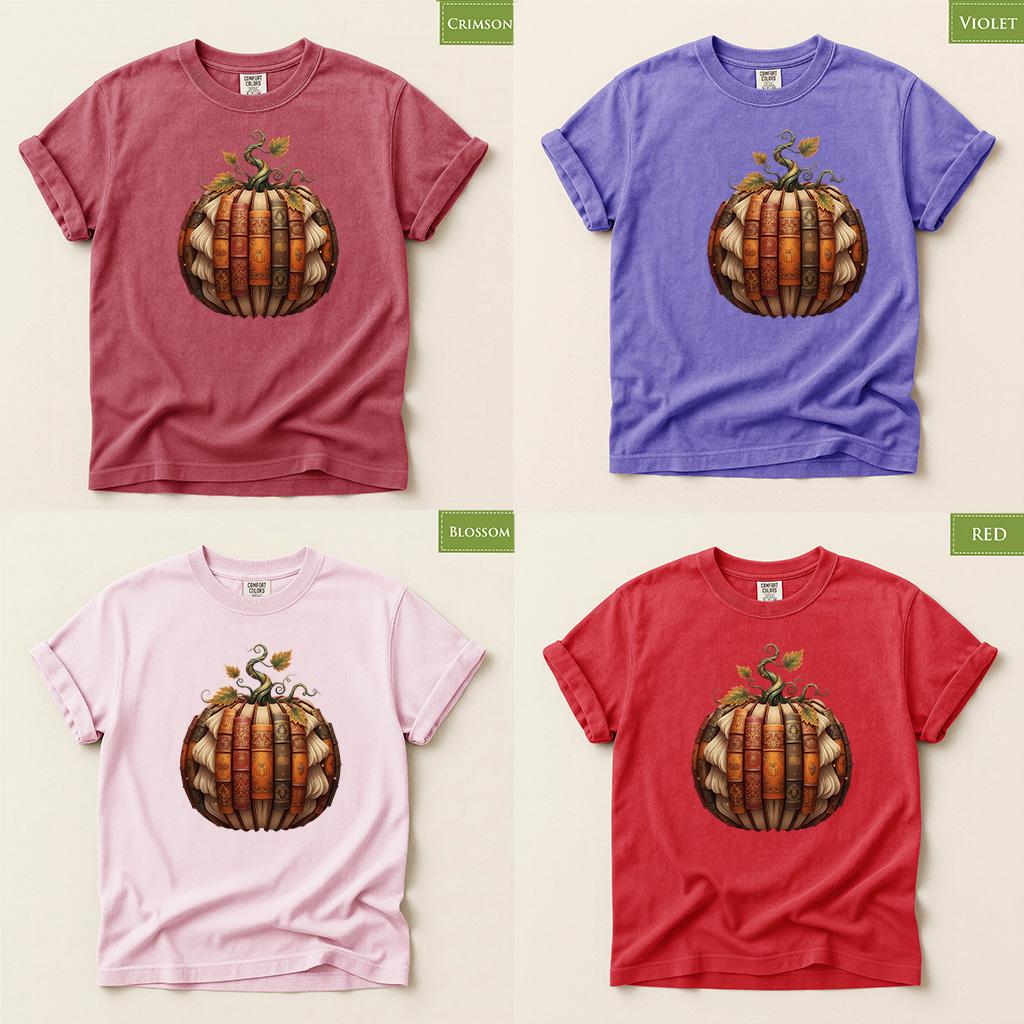 Comfort Colors® Book Pumpkin Shirt, Back to School Library Autumn Reader Tee, Cozy Fall Book Lover Gift