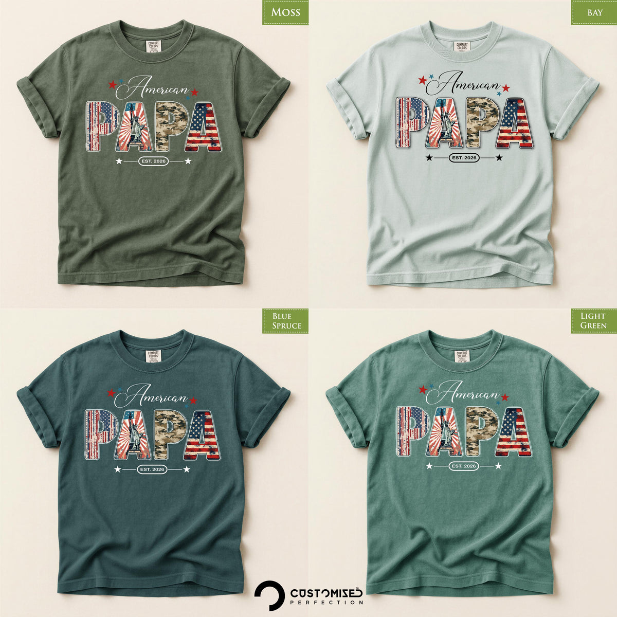 Patriotic Dad Shirt, Comfort Colors® PAPA Tee , American Flag Design