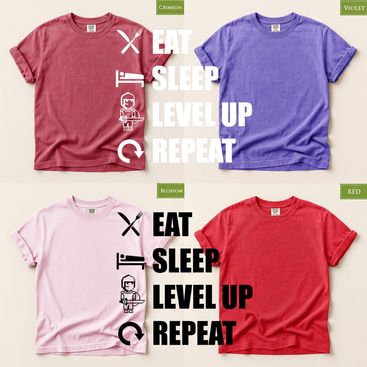 Gamer Shirt, Eat Sleep Level Up Repeat Tshirt, Funny Gaming Tee for Adult and Kids