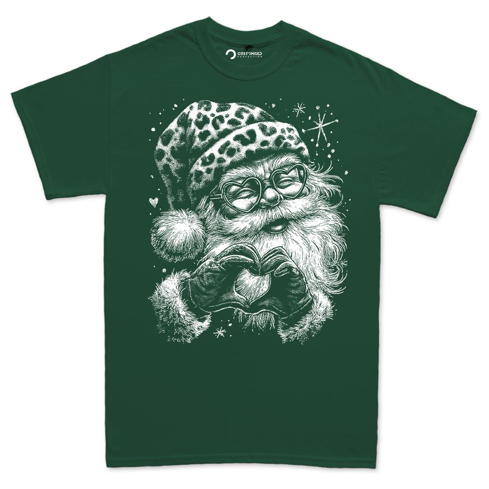 Comfort Colors® Leopard Santa Christmas Shirt, Funny Holiday Tee, Heart Glasses Santa, Cute Christmas Gift