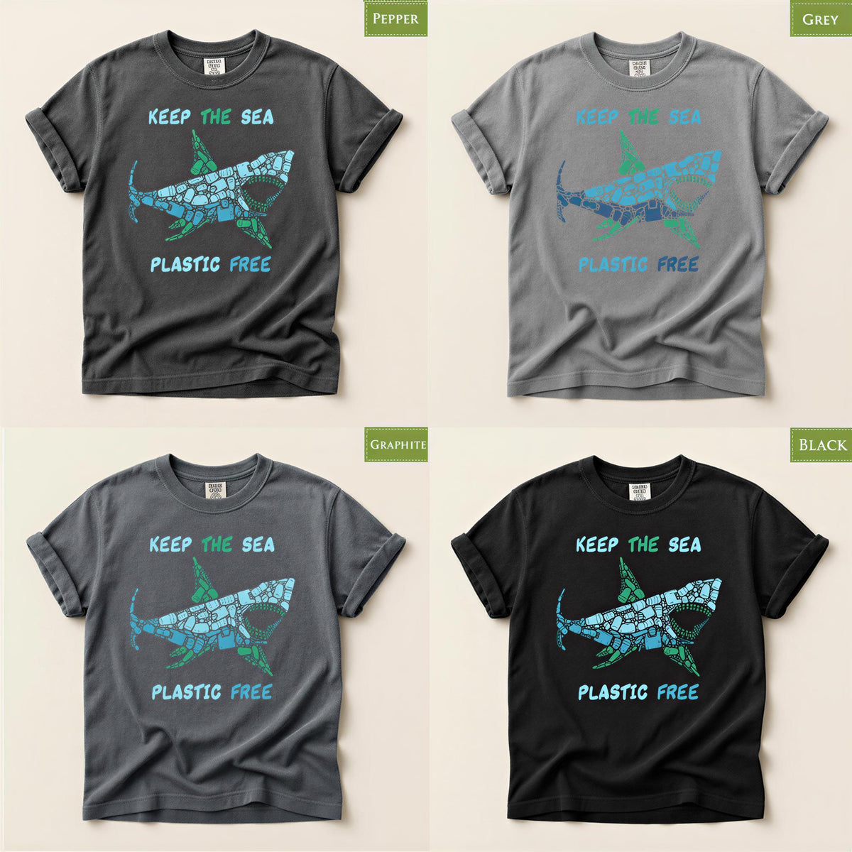 Shark Mosaic Shirt, Great White Tee, Environment Protest Top, Comfort Colors® Hand Drawn Design