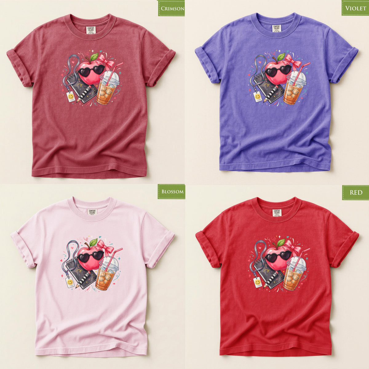 Comfort Colors® Preppy Apple Teacher Shirt, Back to School Tee, Iced Coffee Graphic, Cute Educator Gift
