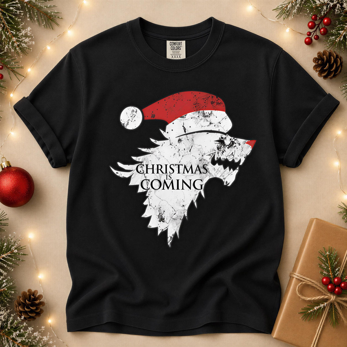 Comfort Colors® Christmas Is Coming Shirt, Santa Wolf Holiday Tee, Winter Graphic, Funny Christmas Gift