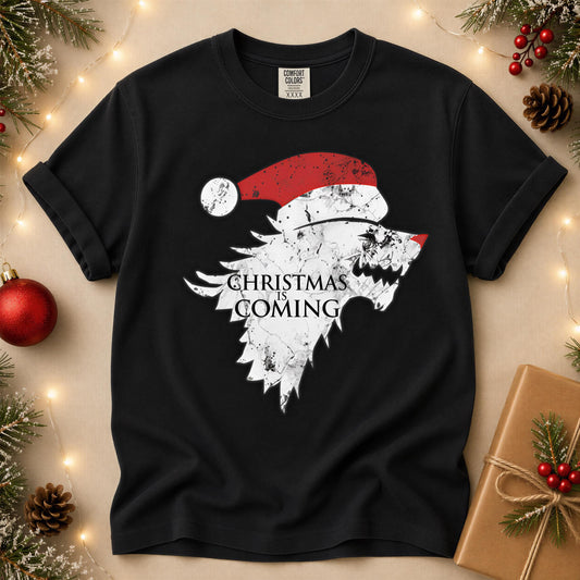 Comfort Colors® Christmas Is Coming Shirt, Santa Wolf Holiday Tee, Winter Graphic, Funny Christmas Gift