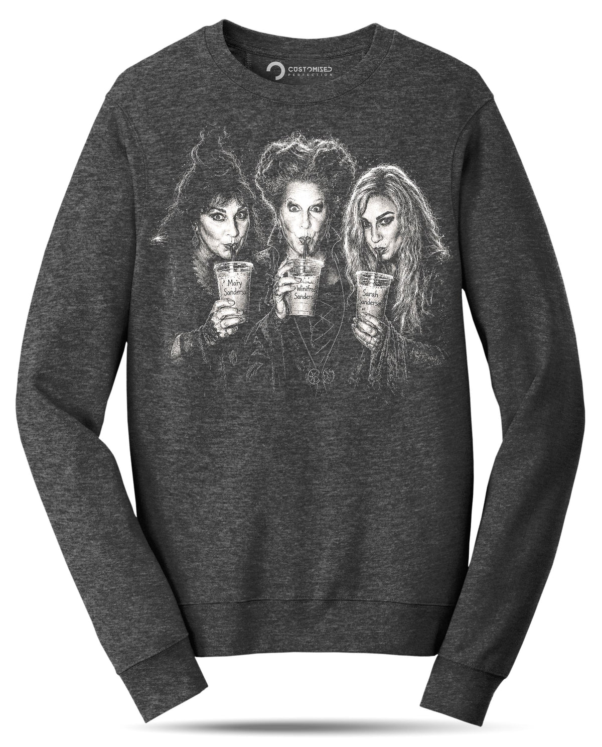 Three Witches Iced Drinks Shirt, Chalk Art Witch Trio T-Shirt, Dramatic Halloween Portrait Hoodie, Black White Witch Sweatshirt