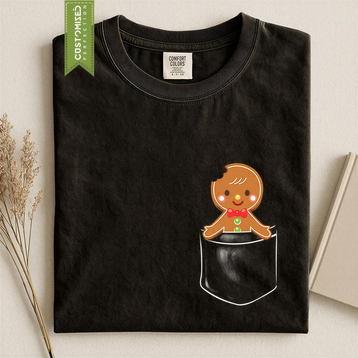 Comfort Colors® Gingerbread Pocket Christmas Shirt, Cute Holiday Tee, Gingerbread Man Graphic, Festive Winter Gift